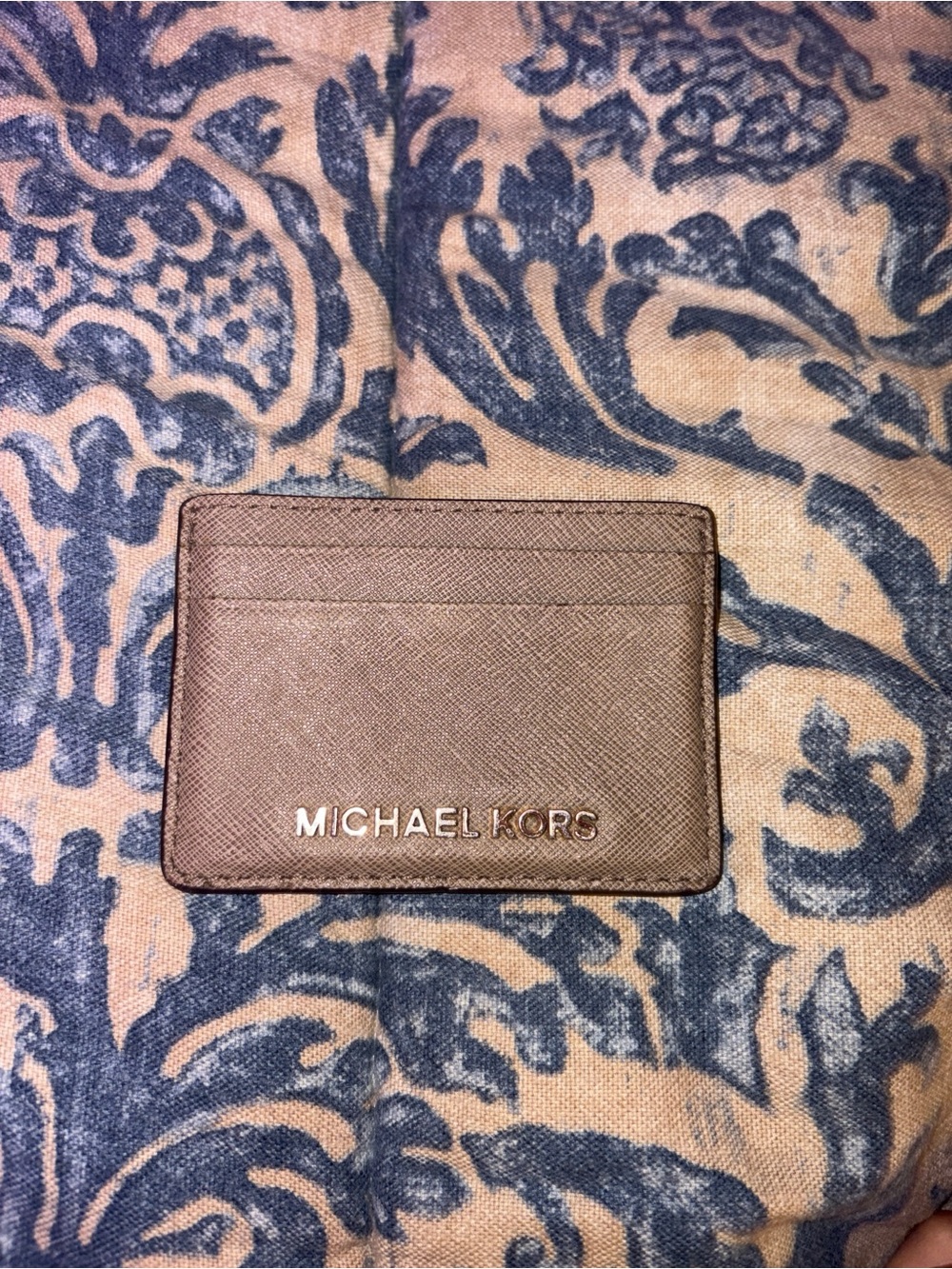 Michael Kors Taupe Saffiano Card Case with Gold Logou